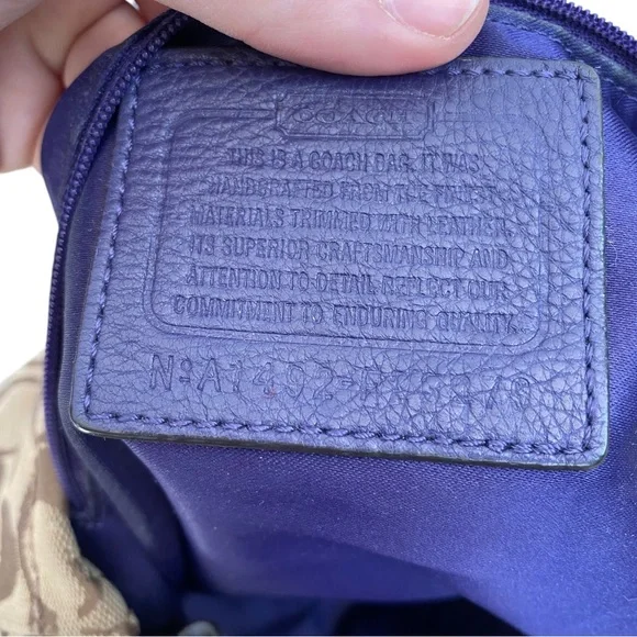 Coach Signature Park Hobo Shoulder Bag Khaki Indigo Convertible Crossbody - Picture 3 of 6